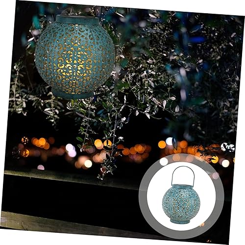 Miniatura 4 de Uonlytech - Linterna solar para colgar (metal, estilo retro, hueco, para exteriores, lámpara de paisaje solar, lámpara de mesa LED, impermeable,