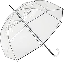 Cacharel Paraguas transparente con forma de Campana- Paraguas Largo Mujer con forma de Burbuja- POE Ecológico- Apertura Manual-Ribete Negro- Diámetro 96 cm