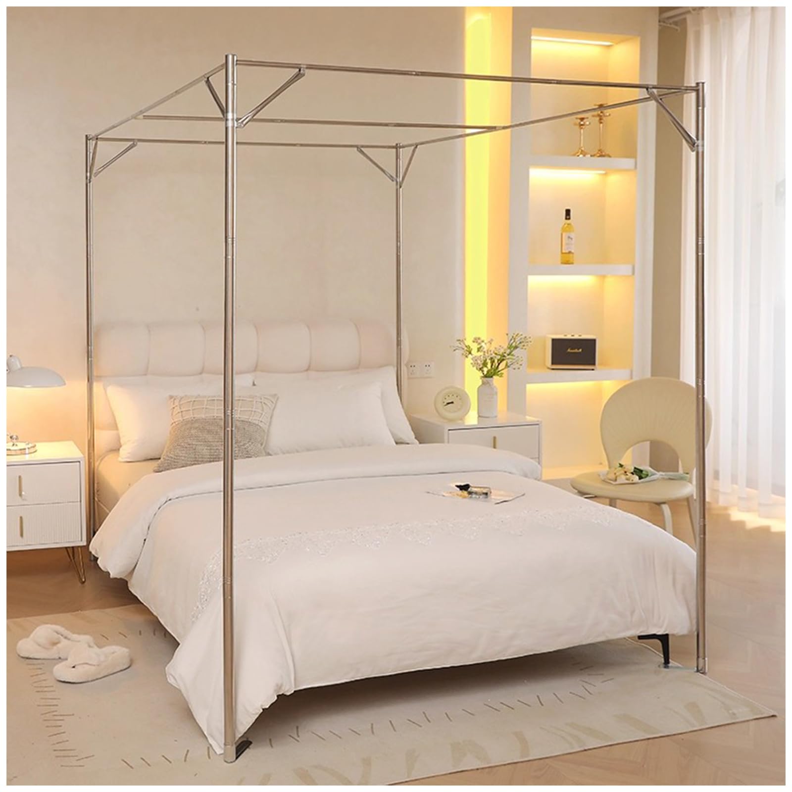 Base y soporte de cama de acero inoxidable 180x200 con espirales decorativas