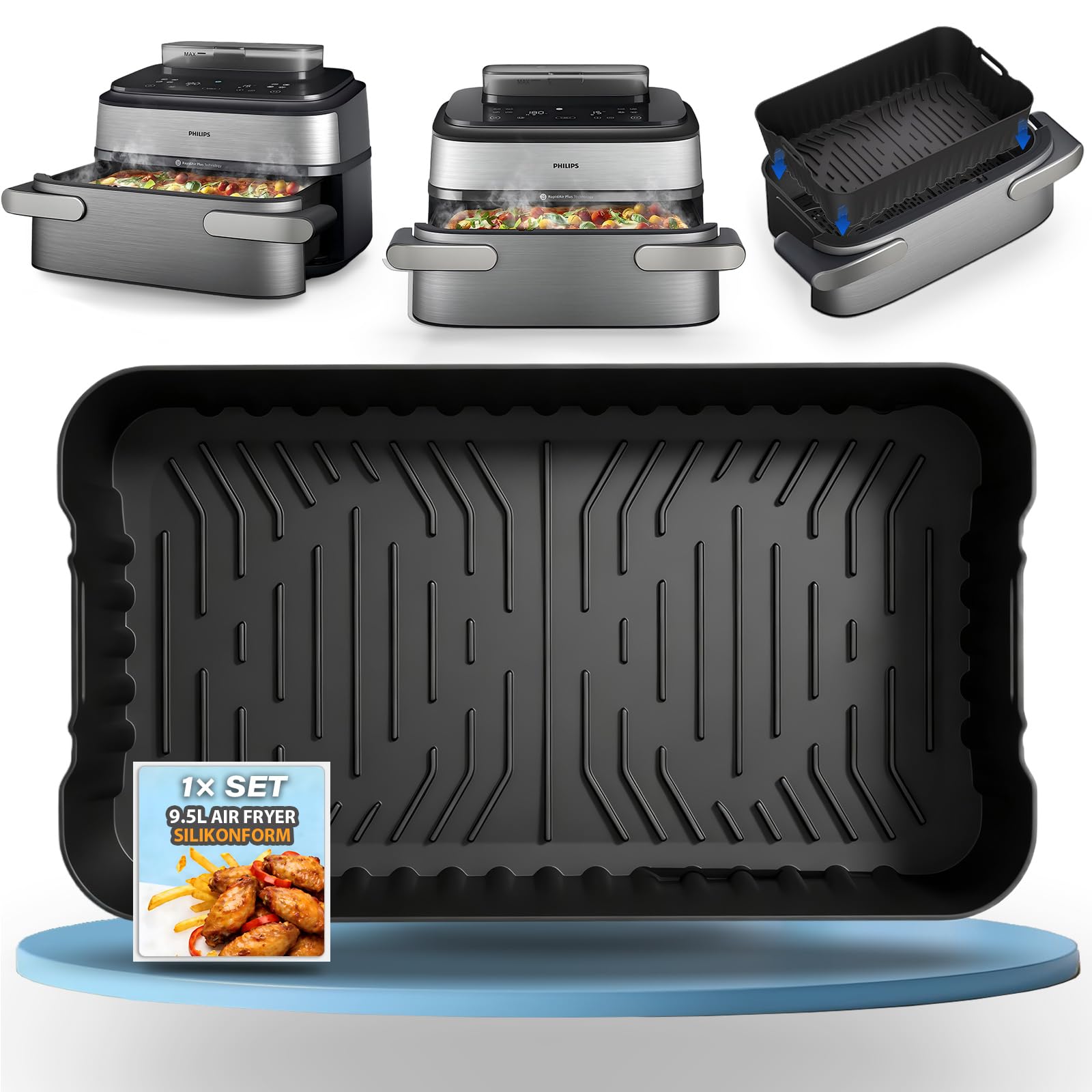 Silikonform Zubehör für Philips Steam Airfryer 5000 Series Megabasket 9.5L | 1 Stück Heißluftfritteuse Zubehör, Wiederverwendbar Auflaufform Einsatz, BPA-frei, Für NA565/00 Megabasket XXL 9.5L