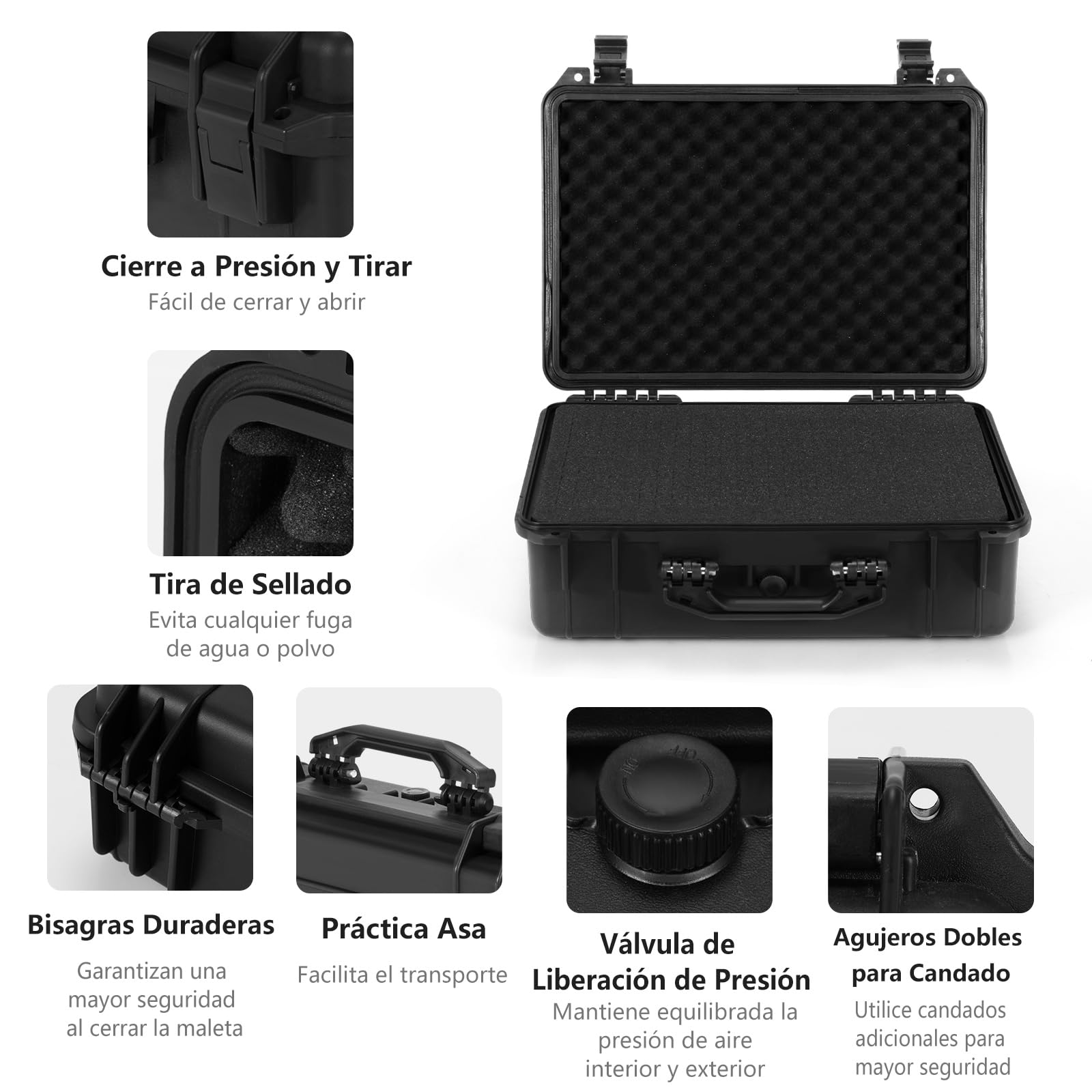 COSTWAY 47 x 37 x18 cm Caja Dura Impermeable Portátil, Maletín para Exteriores con Encarte de Espuma Personalizable, Ideal para Aparatos Electrónicos Drones Cámaras de Fotos y Armas de Fuego