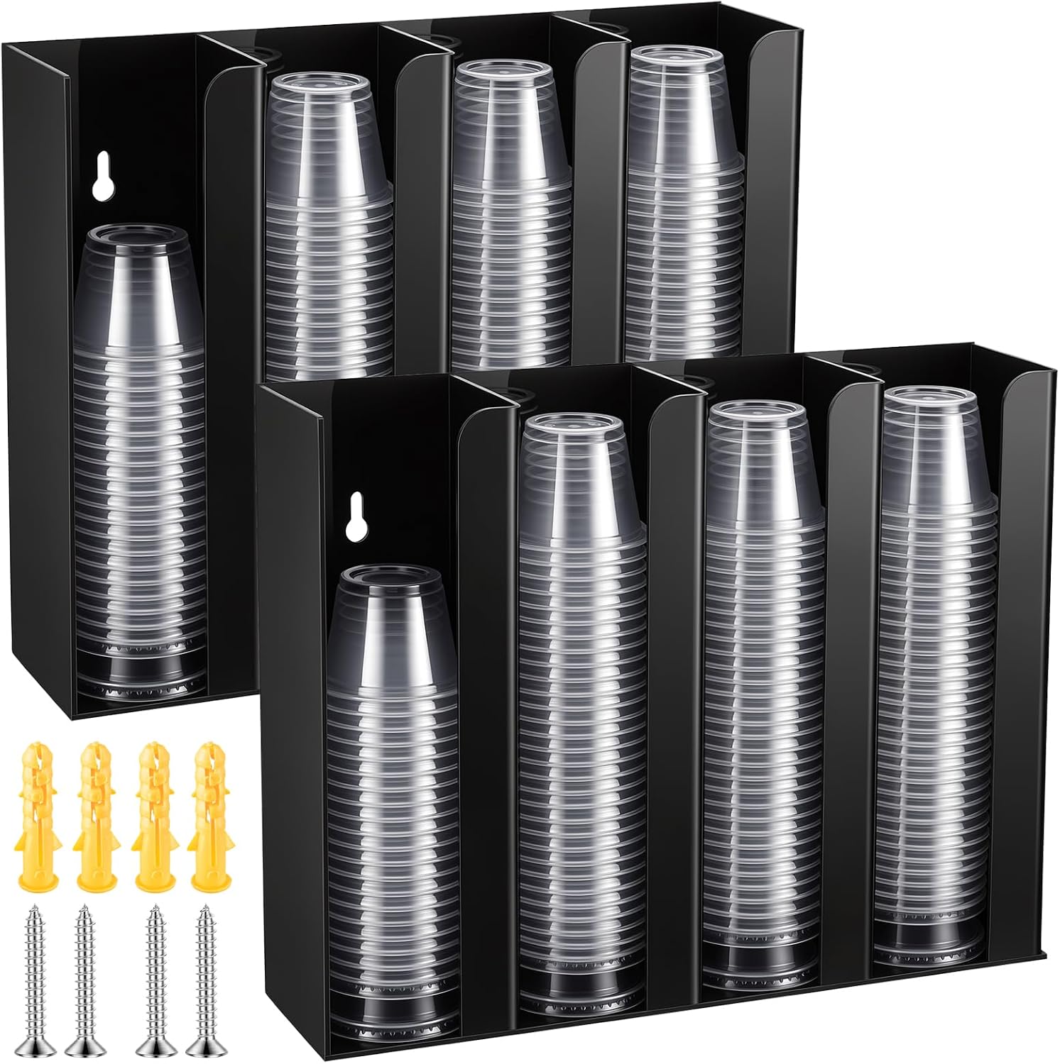 Thenshop 2 Pack Wall Mount Sauce Cup and Lid Holder,4 Compartment Portion Cup Dispenser Fits 2-5.5 oz Cups, Space Saving Organizer for Coffee Bar Restaurant Kitchen Counter, 13 x 10 x 3.26 (Acrylic)
