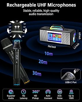 480W Smart Karaoke Machine for Adults with Screen Lyrics Display HDMI to TV