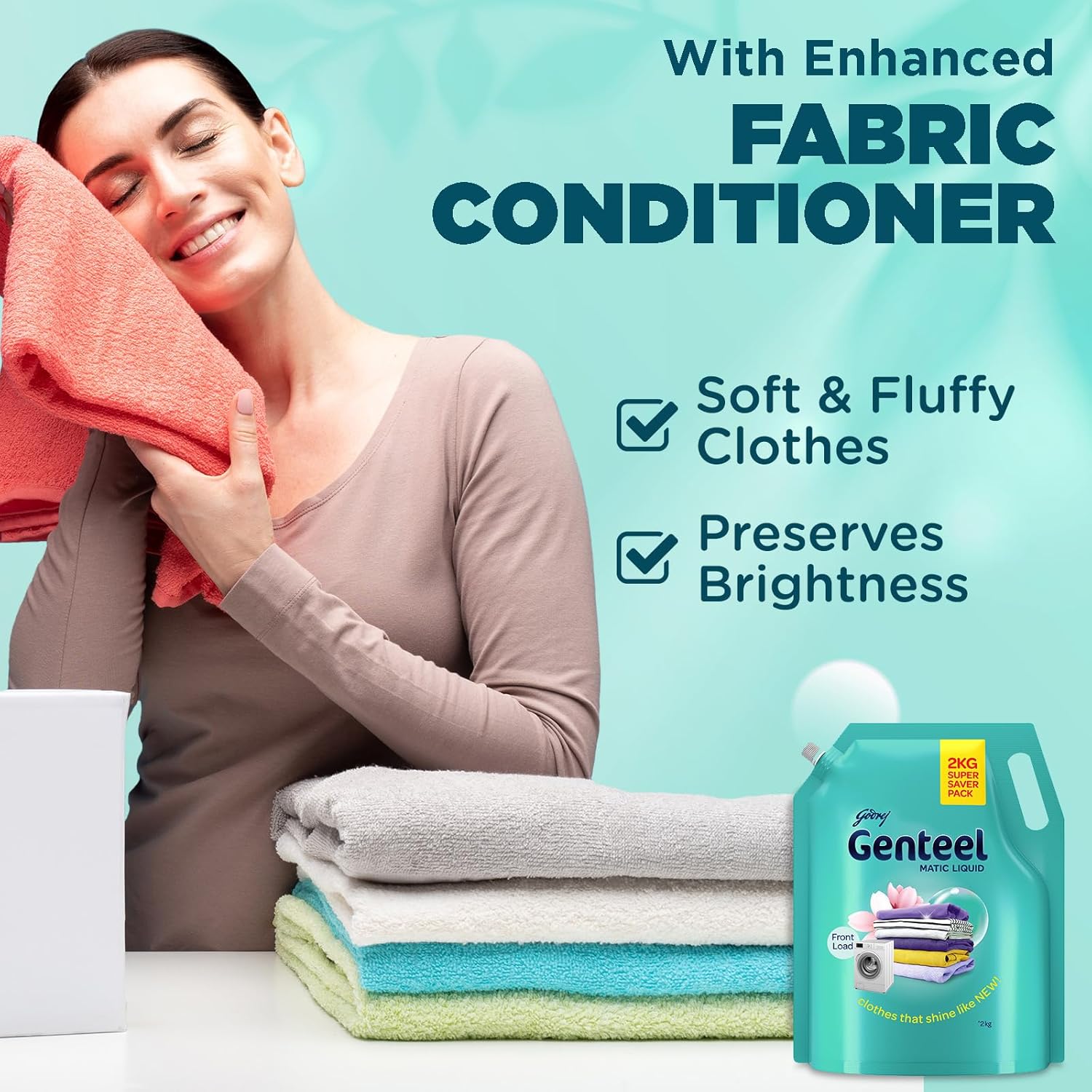 Genteel Matic Liquid Detergent Refill Pouch for Front load Washing - 2kg | No Soda Formula | with Added Fabric Conditioner