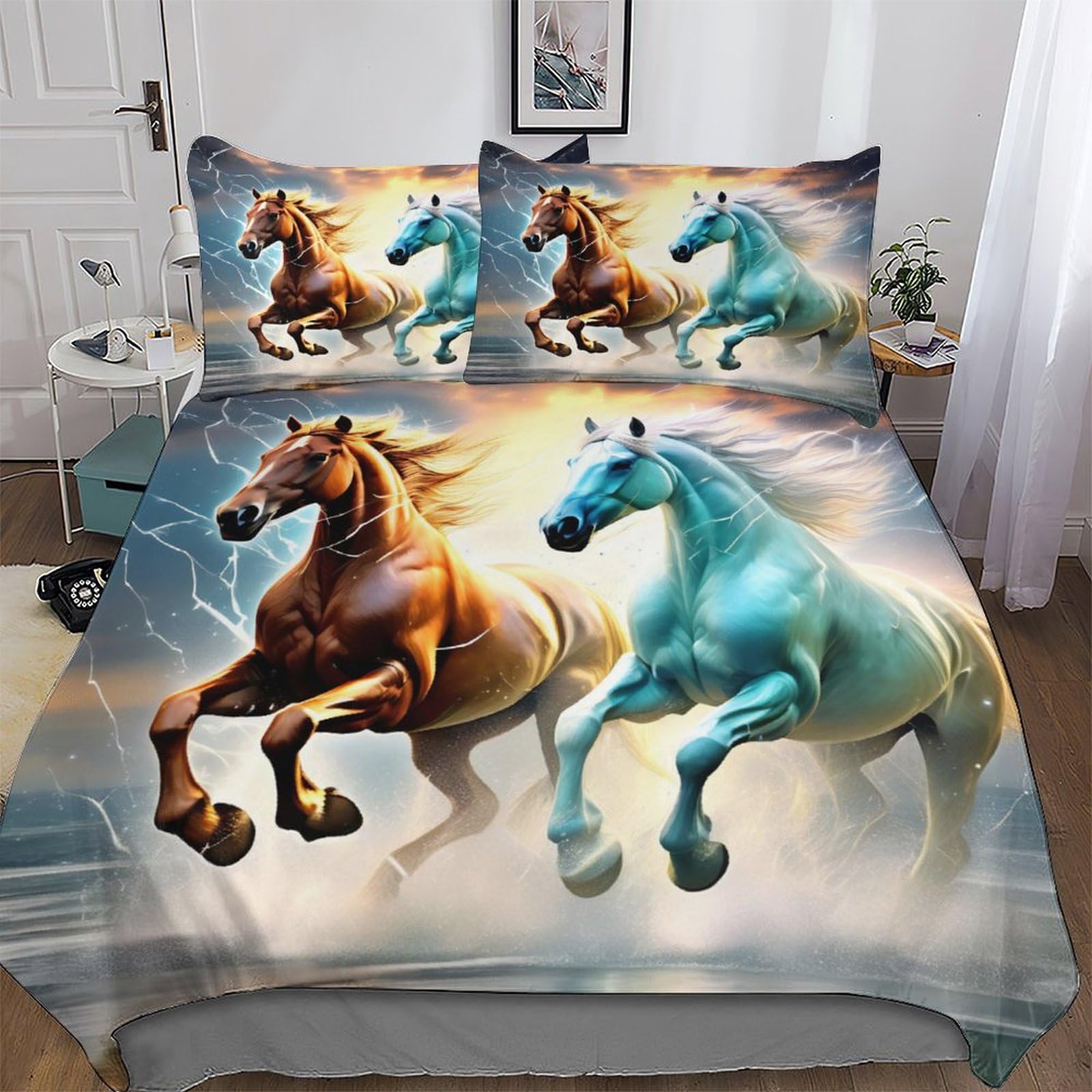 Housse de couette cheval en microfibre douce : finis les draps rêches et durs à enfiler