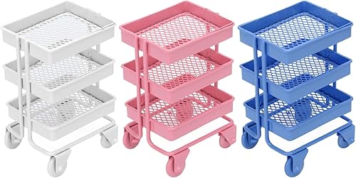 Miniatura 9 de Carrito de casa de muñecas en miniatura 112, carrito de compras de 3 capas, estante de exhibición con ruedas, decoración de muebles de cocina (azul)