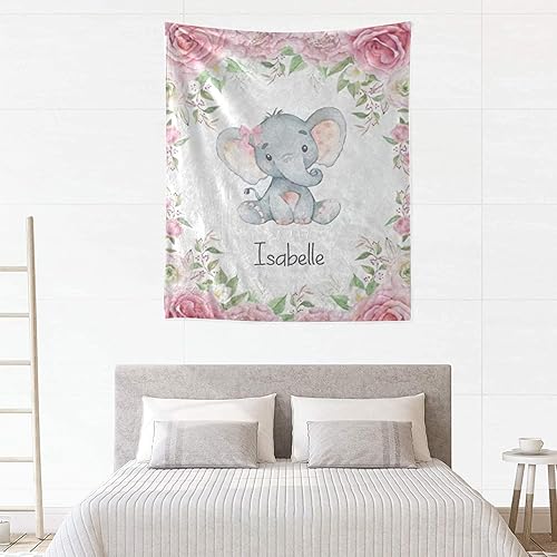 Miniatura 4 de Manta de forro polar súper suave para bebé niña con nombre personalizado y diseño de elefante rosa para cumpleaños de niño y niña, 30 x 40 pulgadas