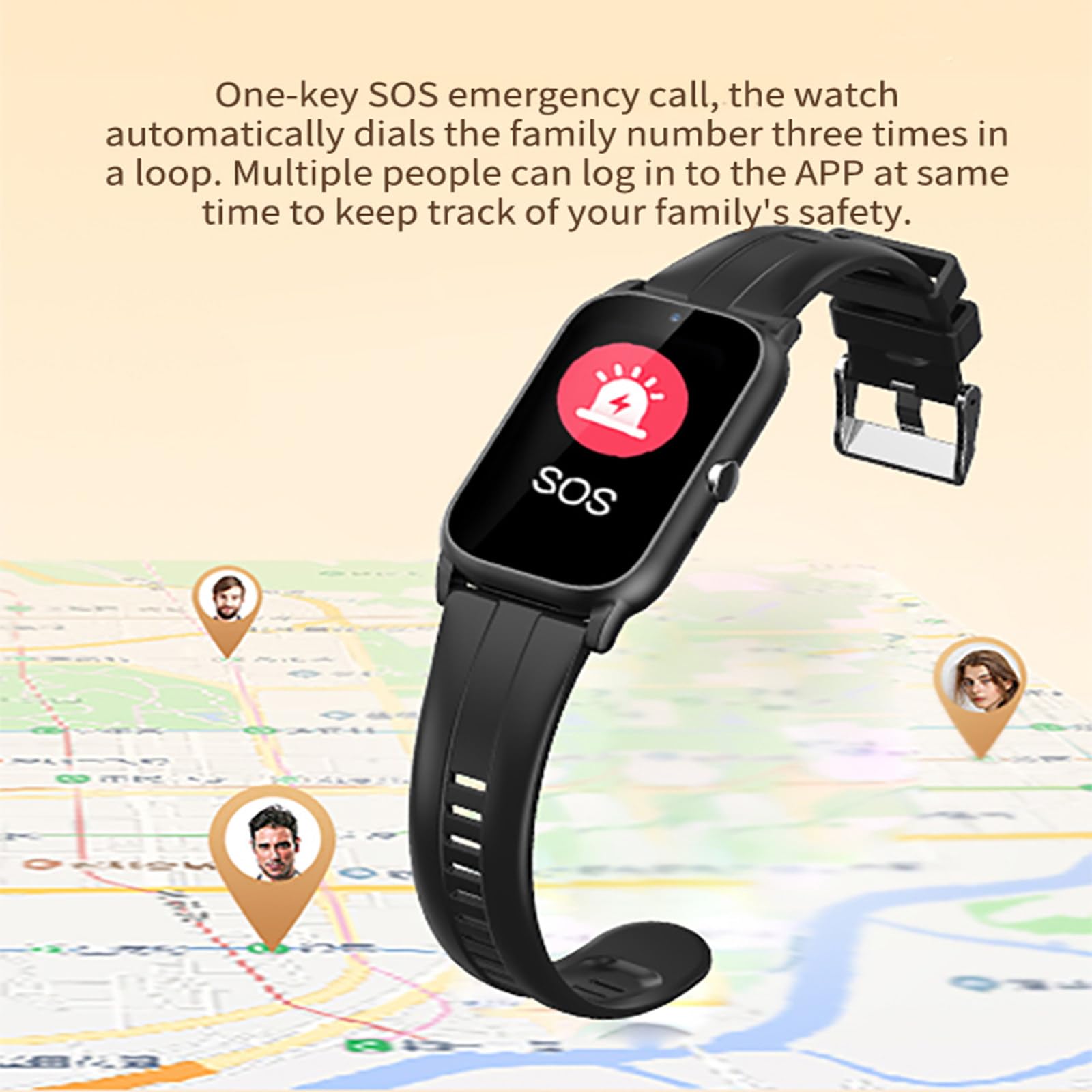 Reloj Inteligente Mujer GPS Localizador Personas con Detección De Caídascon Botón De Llamada De Emergencia Botón, Detector Caída, Monitoreo De La Salud B