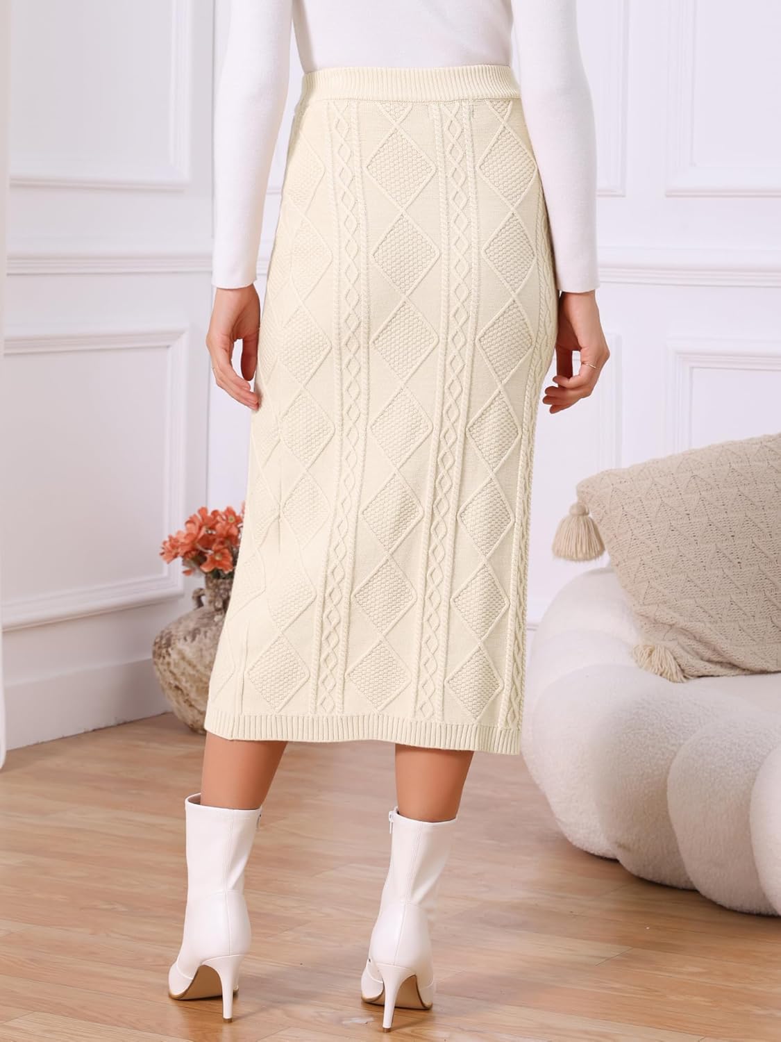 Seta T Women's Knit Pencil Skirts Elastic High Waist Stretchy Casual Bodycon Sweater Midi Skirt - Image 5