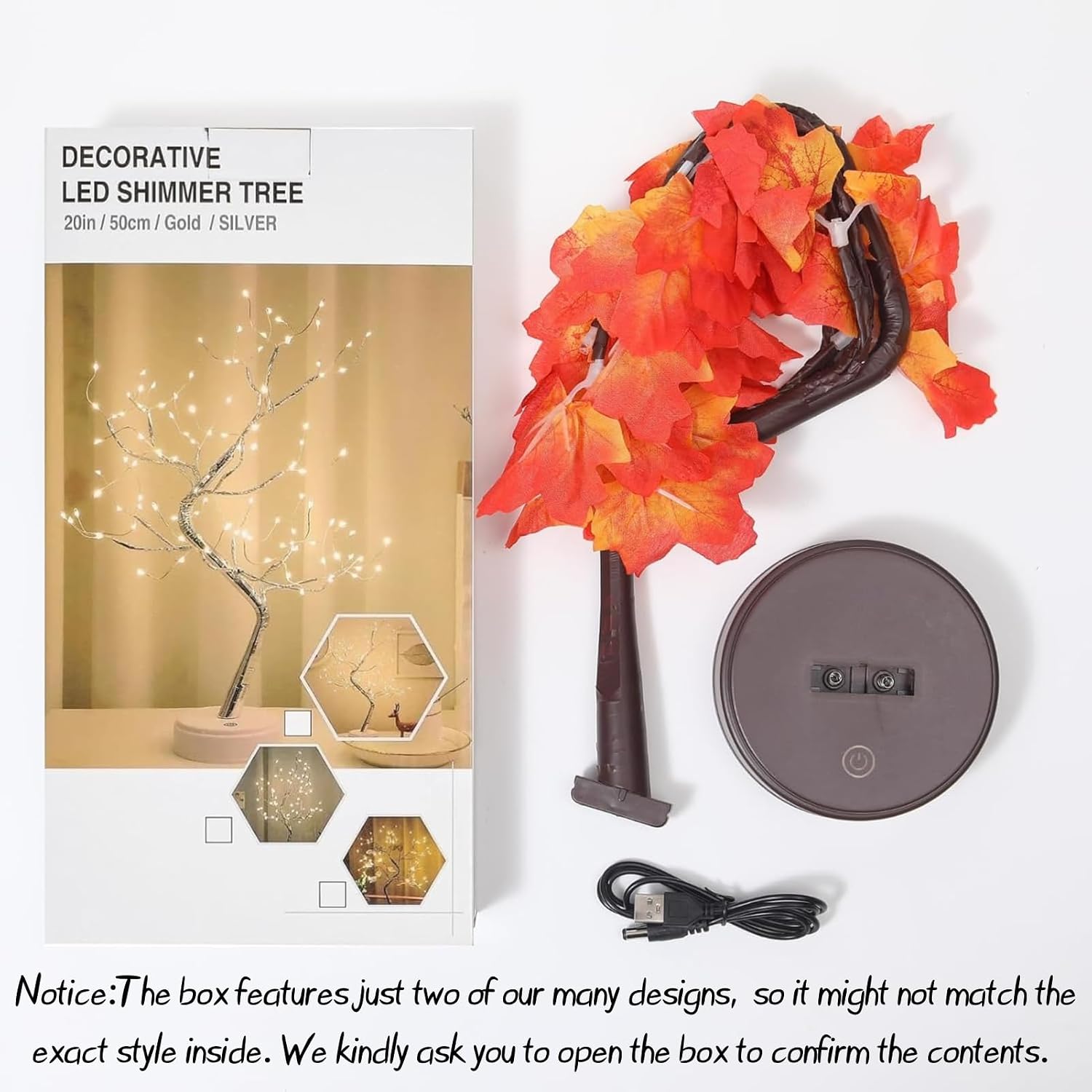 Artificial Fall Lighted Maple Tree 24 LED Thanksgiving Decorations Battery/USB Operated Prelit Small Tree for Halloween Wedding Party Indoor Autumn Harvest Home Fall Decor
