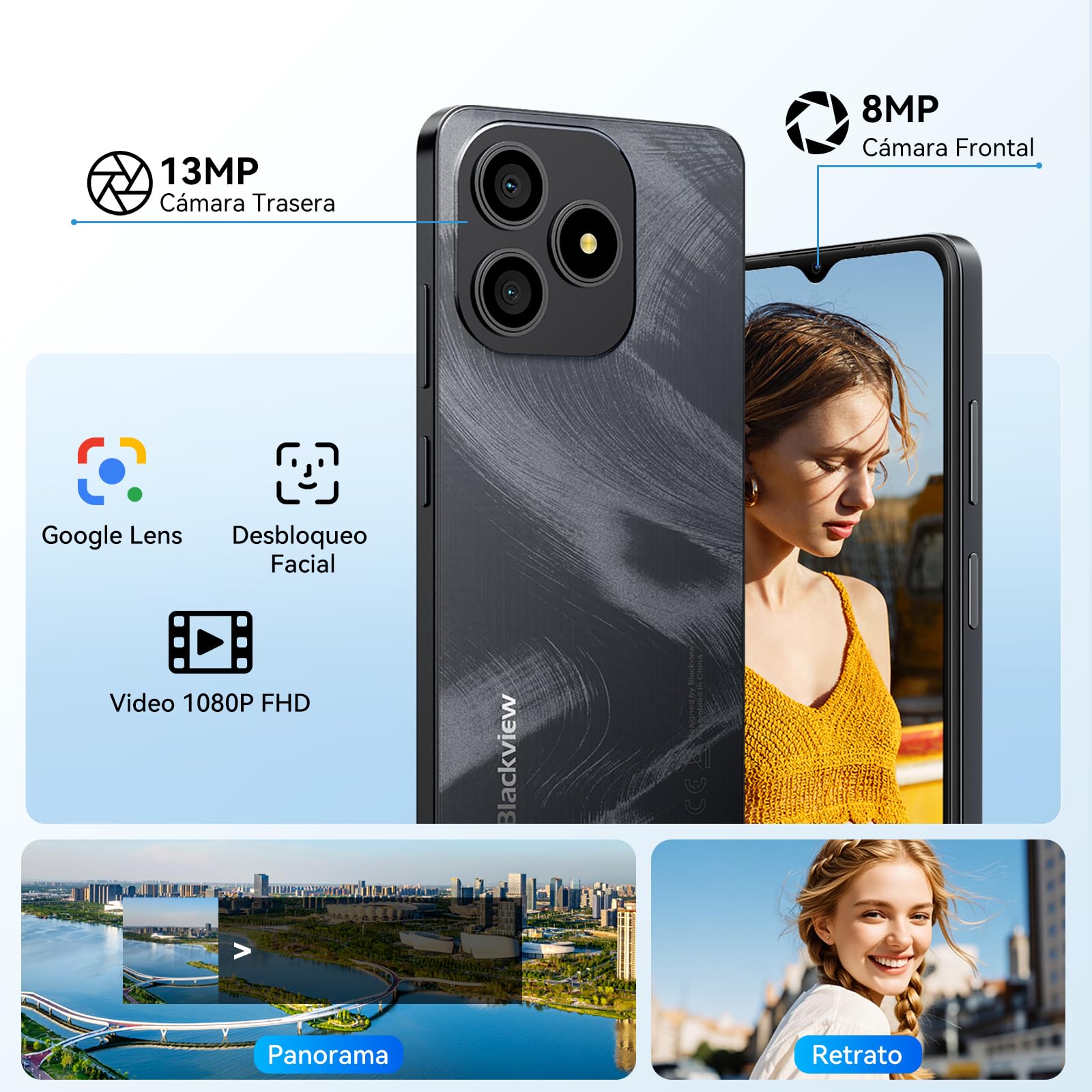 Blackview Wave 9C Smartphone Android 15 con Funda de Teléfono, Moviles Baratos 12GB+64GB/2TB TF, Telefonos Moviles IP54 6,56", Telefono Octa-Core, Dual SIM, 13+8MP, Face ID, Fingerprint, OTG, GPS