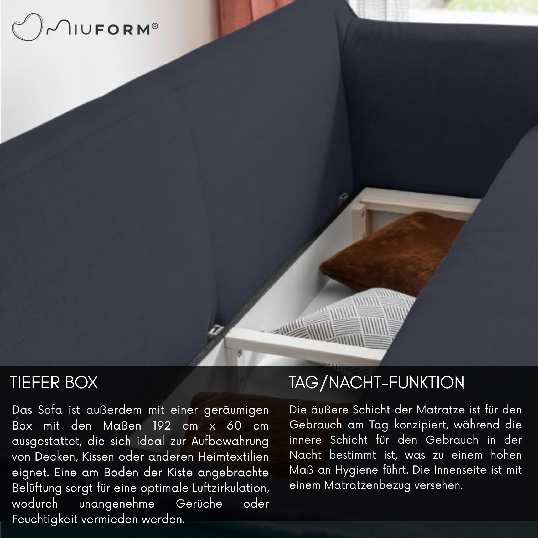 MIUFORM Charming Charlie Slim, 3 Sitzer Sofa mit Schlaffunktion, Anthrazit