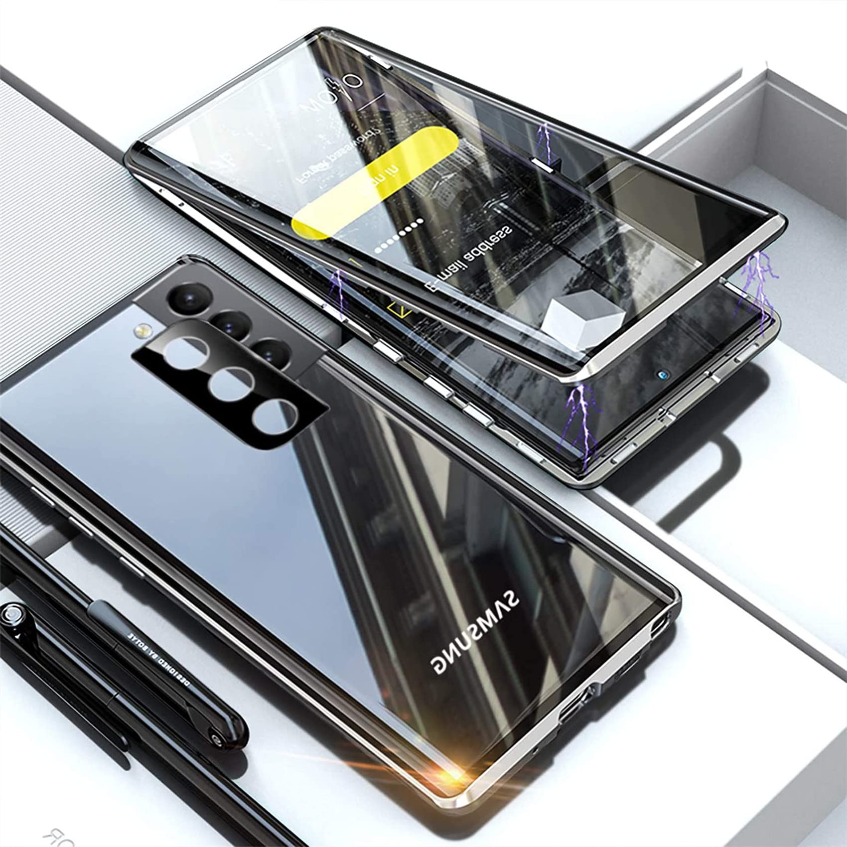 Protégez votre vie privée avec la coque anti-peep Galaxy S23 Ultra LUWAY en métal argenté