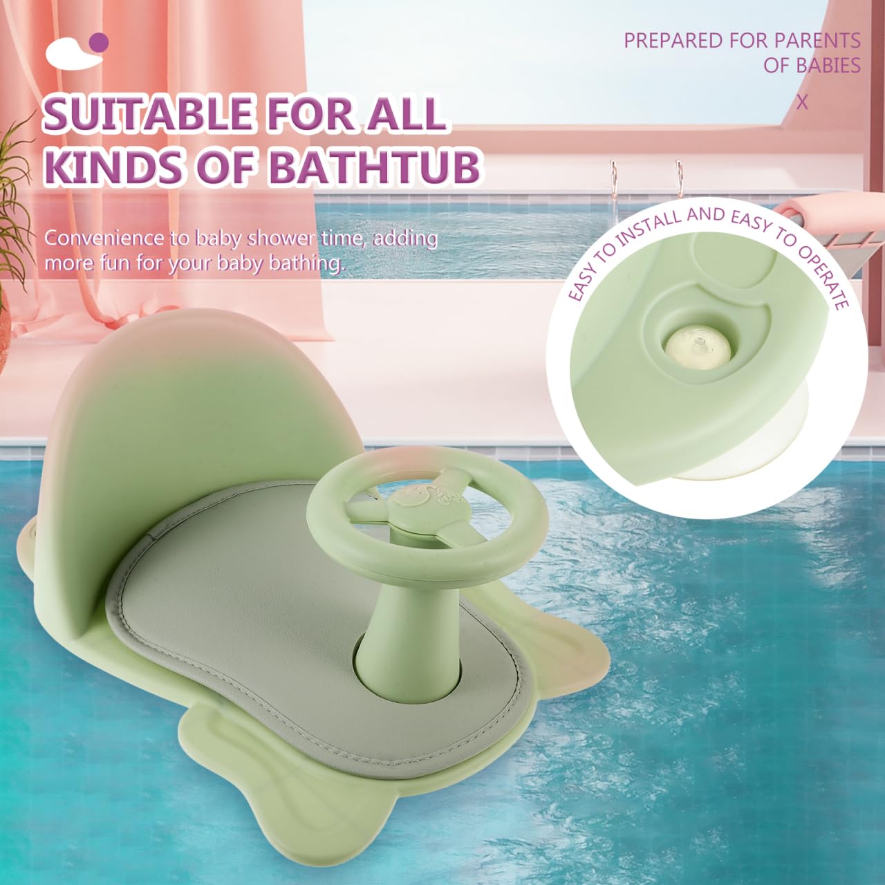 Didiseaon Baby Bath Seat for Tub Non-Slip Toddler Bathing Chair Adjustable Infant Shower Seat for Boys and Girls 1-3 Years Old Safe and Comfortable Bathing Support