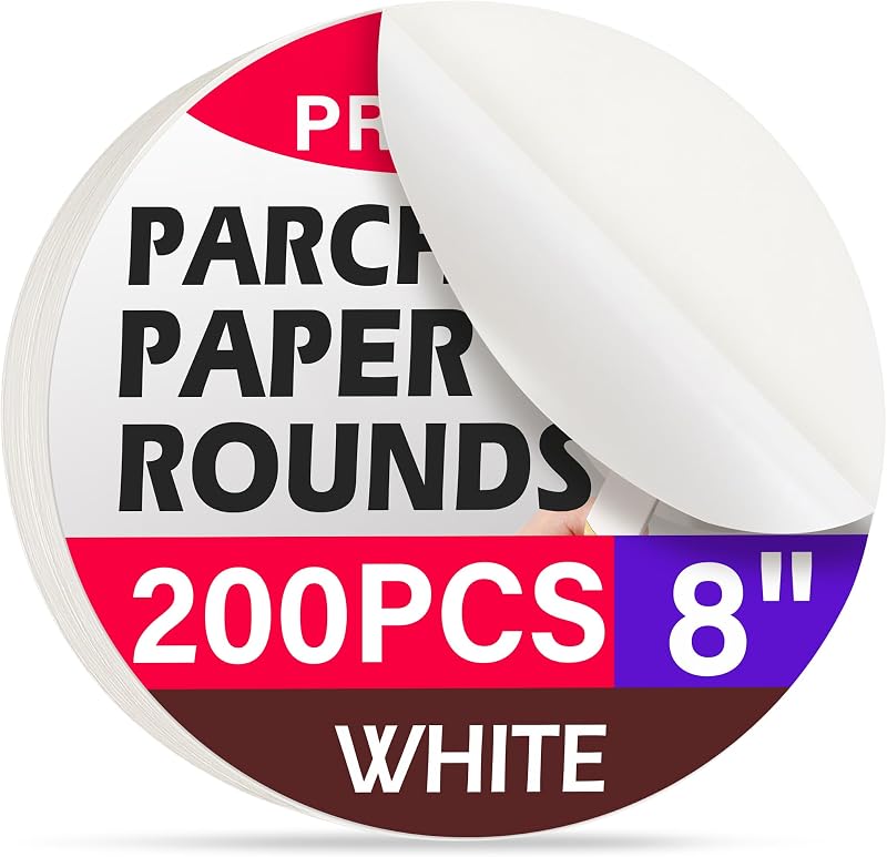 8 Inch Parchment Paper Rounds, 200Pcs Precut Baking Paper Sheets | Non-Stick Unbleached Baking Parchment Rounds for Air Fryer,Round Cake Pan, Springform Pan, Tortilla Press and More
