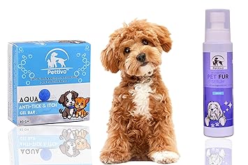 Anti Tick and Itch Gel Bar 80gm & Pettivo Pet Fur Serum 200ml Combo Pack | Tick Control, Soothes Itch & Skin Irritation | Softens and Shines Pet Coat | for Dogs & Cats