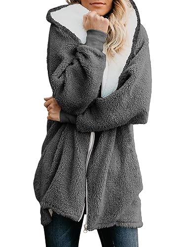 Yanekop Womens Oversized Sherpa Jacket Fuzzy Fleece Zip Up Jacket