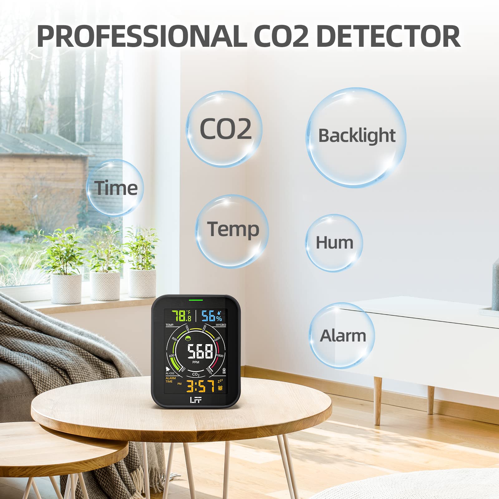 Snapklik.com : LFF CO2 Detector, Indoor Air Quality Monitor, Carbon ...