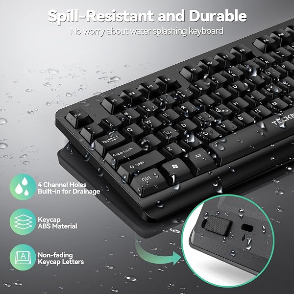 TECKNET Wireless Keyboard for Laptop, 2.4G USB Silent Computer Keyboard with Ergonomic Keys & Adjustable Feet Stand for Desktop, PC, Notebook, and Windows, QWERTY UK Full Size Layout- Black - 3