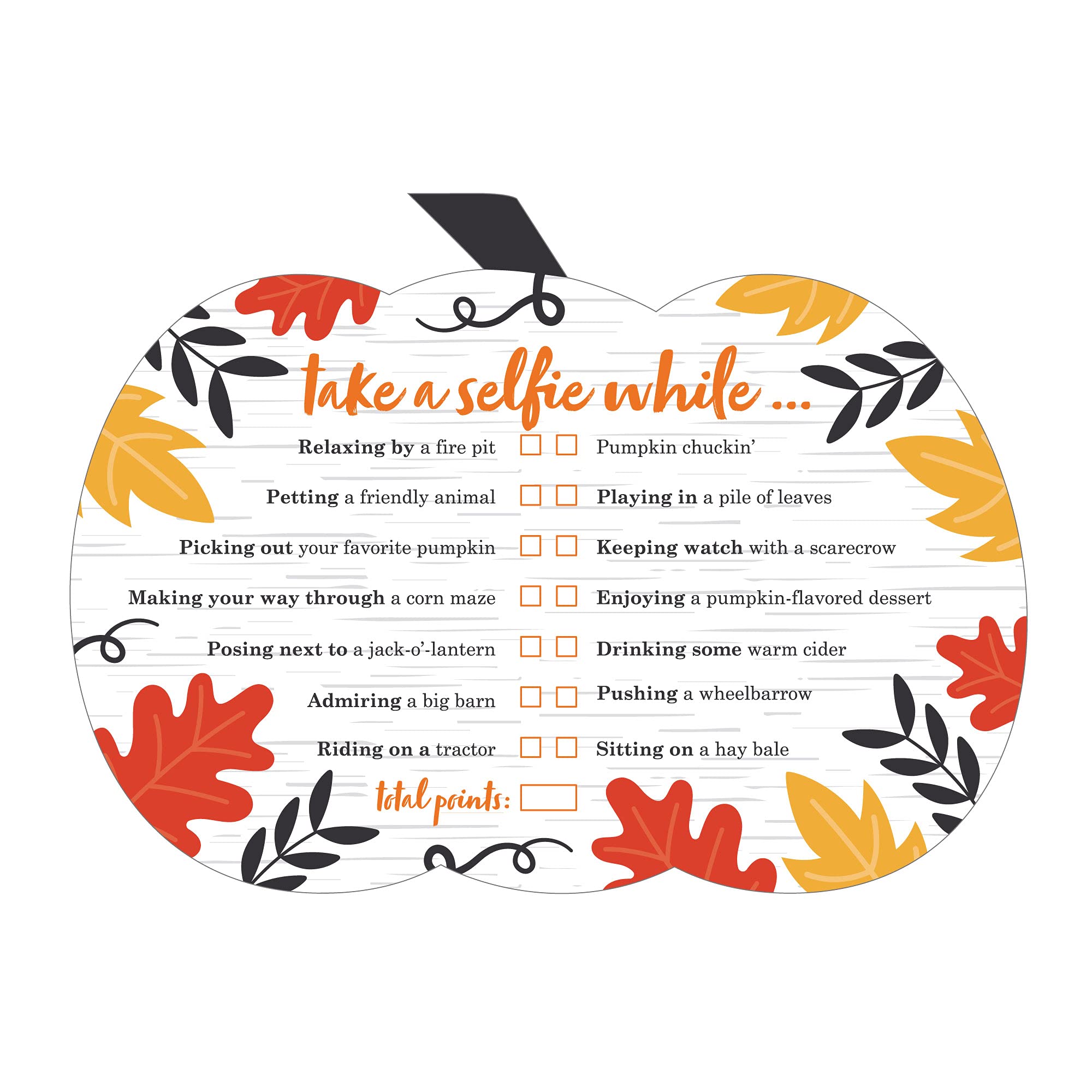 Amazon.com: Big Dot of Happiness Fall Pumpkin - Selfie Scavenger Hunt -  Halloween or Thanksgiving Party Game - Set of 12 : Toys & Games