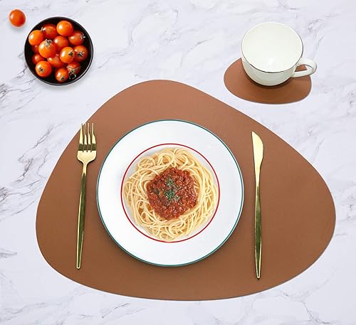 Miniatura 3 de Olrla Juego de 4 manteles individuales y posavasos de piel sintética, de doble cara, impermeable, lavable, 4 manteles individuales y 4 posavasos