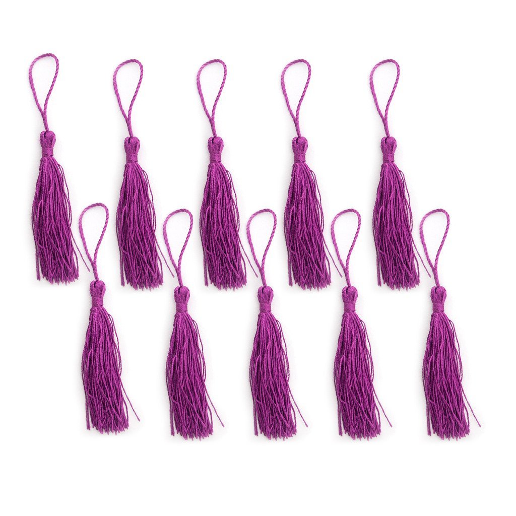 HAND ® Silky Tassels Purple 12cm Long for Craft Embellishments, Purses, Bags, Keyrings etc. Pack of 10