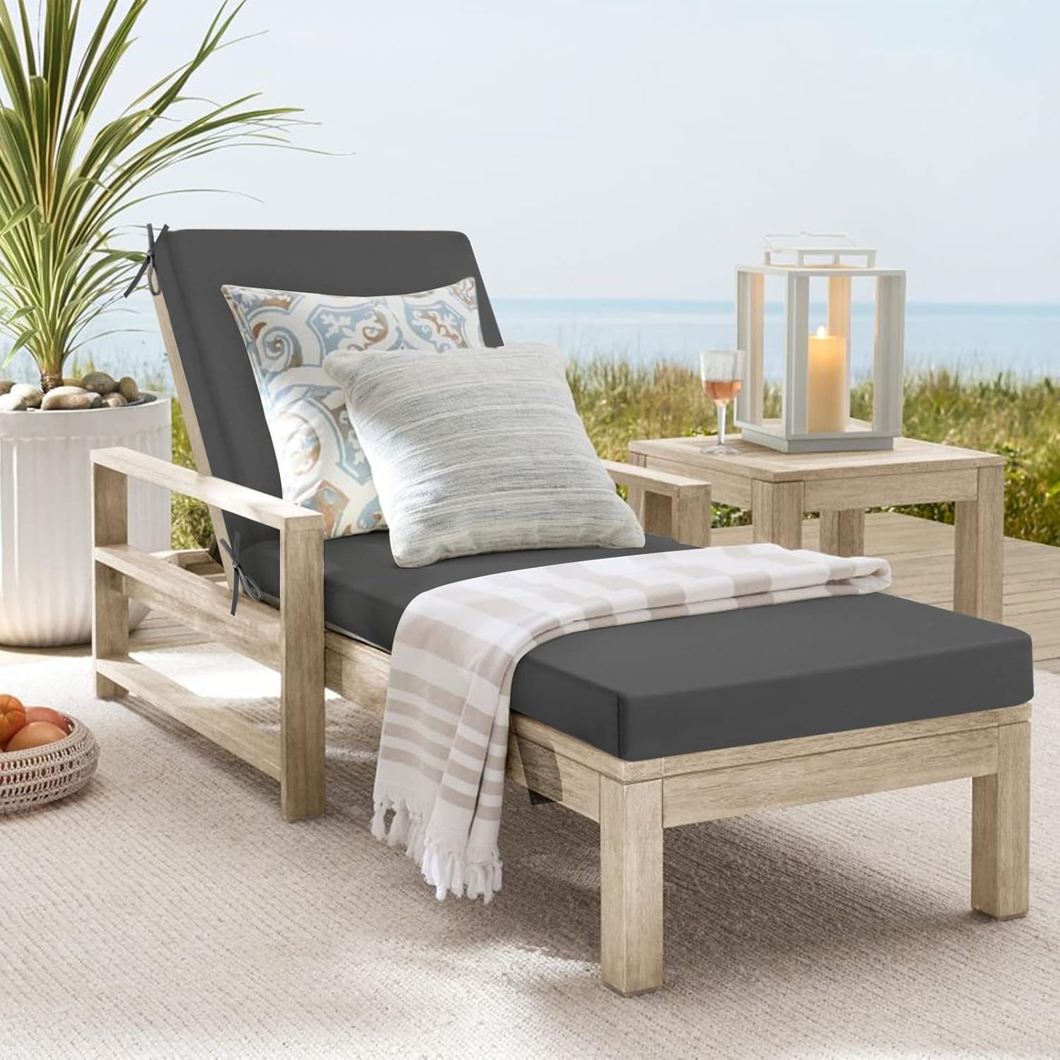 idee-home Chaise Lounge Cushions Outdoor, Lounge Chair Cushions for Patio Furniture Weather and Stain Resistant for Lawn Pool