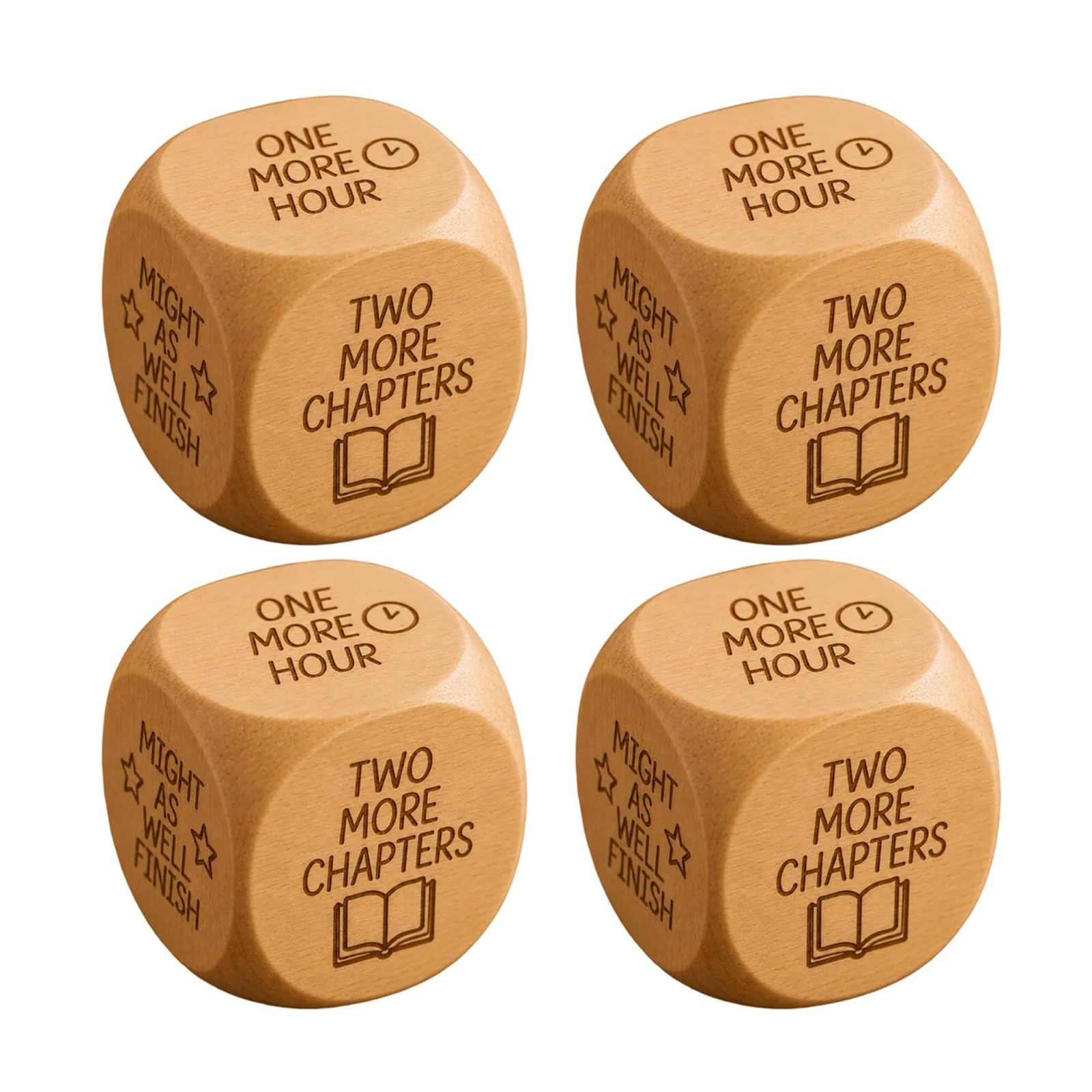 Dadi per decisioni di lettura in legno - Regali per gli amanti dei libri, divertente strumento per la scelta del tempo di lettura, cubo di gioco a 6 facce per routine di lettura (4pcs)