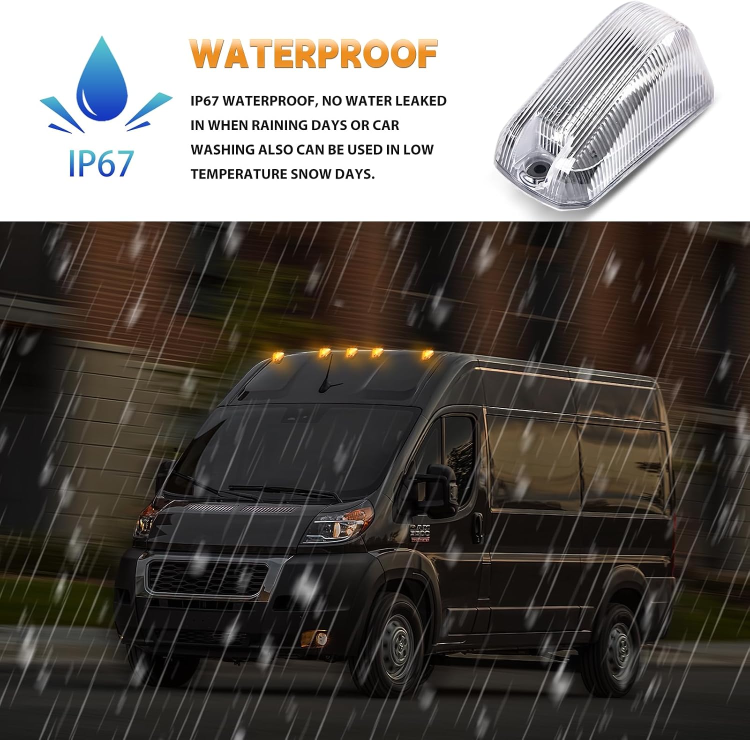 Cab Roof Top Marker Lights Amber Led Clearance Running Lamps for 2014-2023 Dodge Ram ProMaster 1500 2500 3500,5PCS (Clear Len)