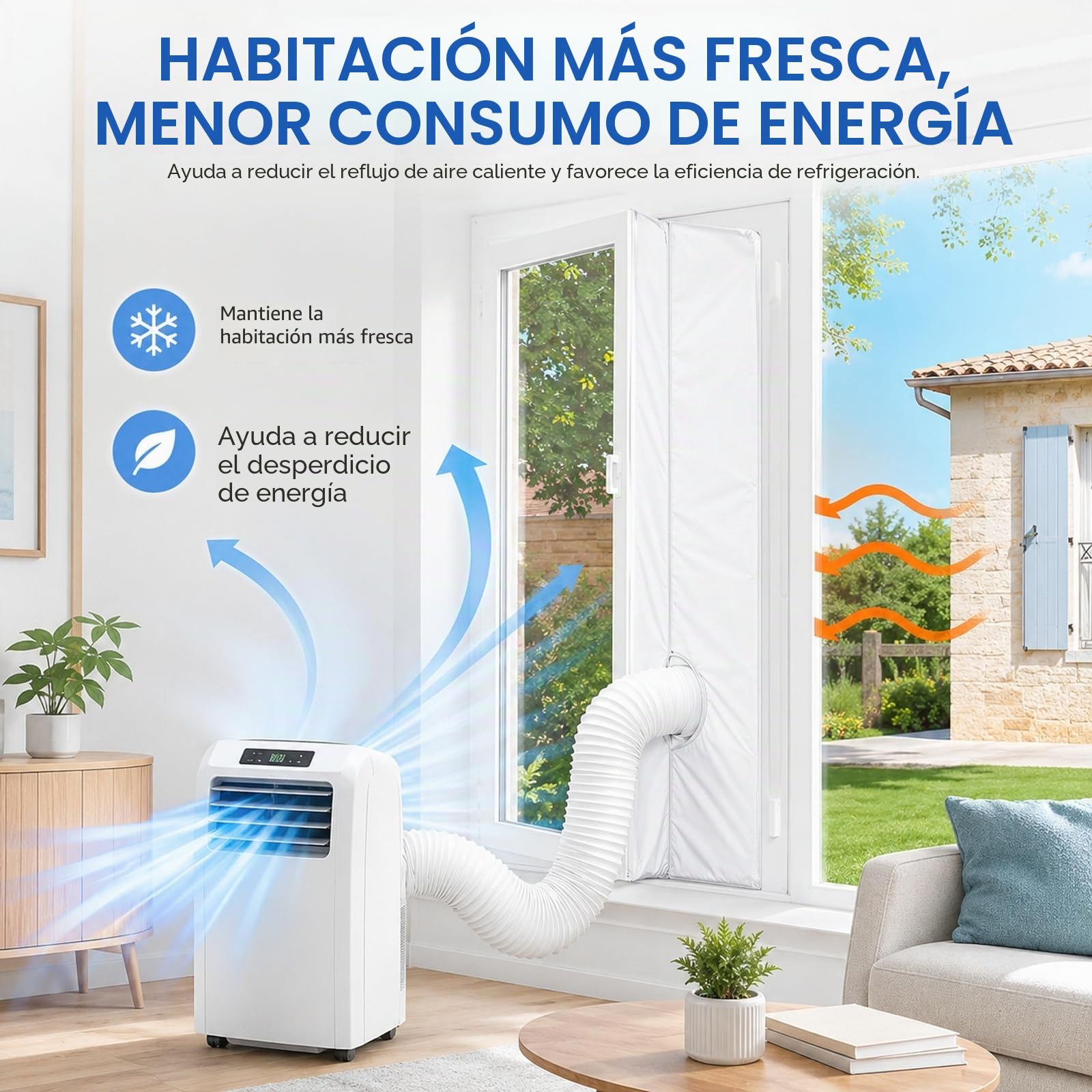 GOOGO Sellado de ventana para aire acondicionado 3 m, para equipos móviles con cremallera para tubo de escape, ventanas abatibles, climatizadores, secadoras y modelos de evacuación