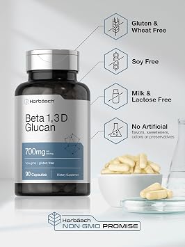 Horbaach Beta Glucan 1 3D 700 mg | 90 Capsules | Beta 1,3, 1,6 D Glucan | Non-GMO, Gluten Free Supplement