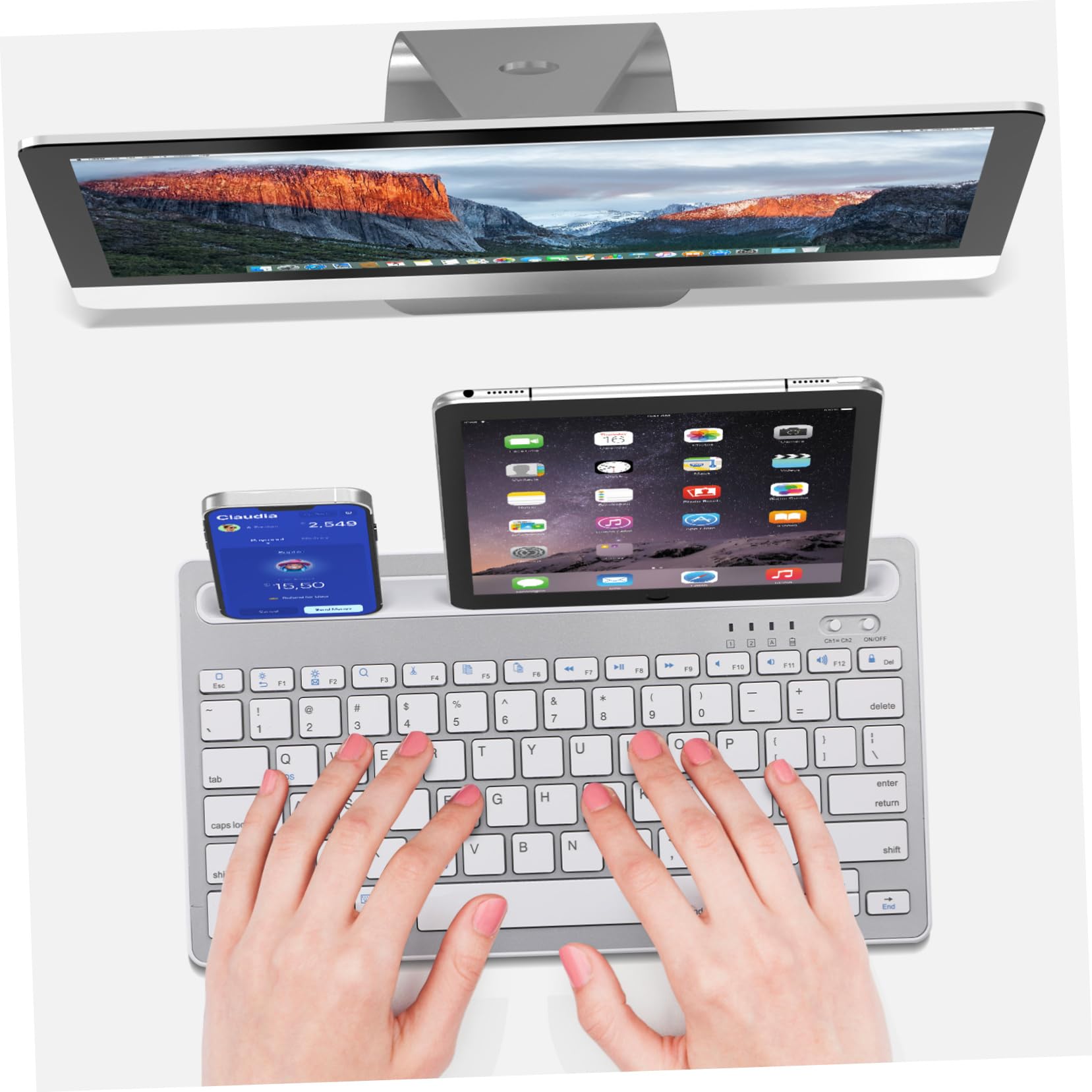 BESTonZON Tastiera Silenziosa Wireless Ricaricabile per Tablet e Smartphone in Abs 230mah