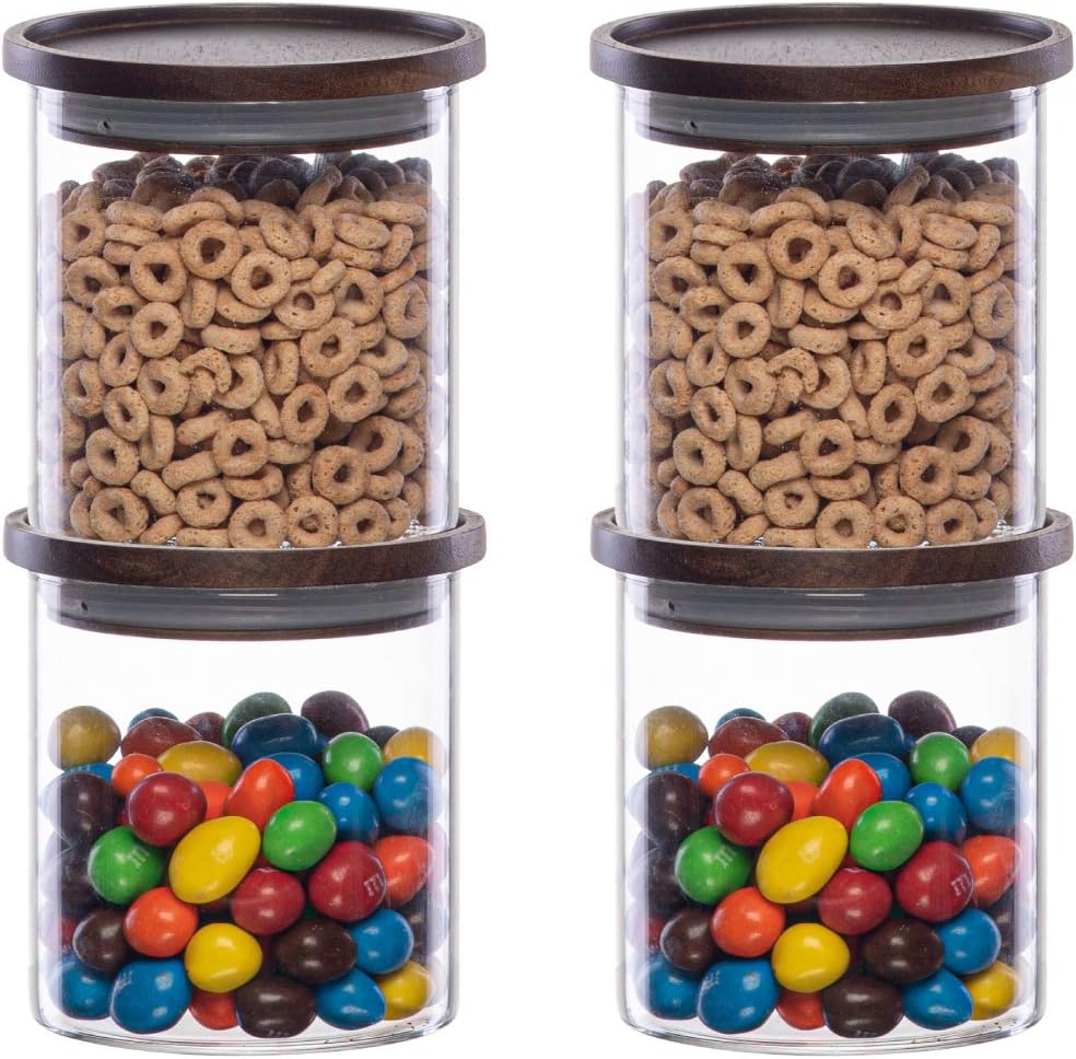 Best Cyber Monday 🔥 Essos Glass Jars with Wood Lids Set (4) of 18 fl oz Airtight and Stackable Storage Containers for the Kitchen or Pantry Canister Wooden Lid holds Food Cookies Coffee Pasta ❤ Crazy Deals Essos Glass Jars with Wood Lids Set (4) of 18 fl oz Airtight and Stackable Storage Containers for the Kitchen or Pantry Canister Wooden Lid holds Food Cookies Coffee Pasta