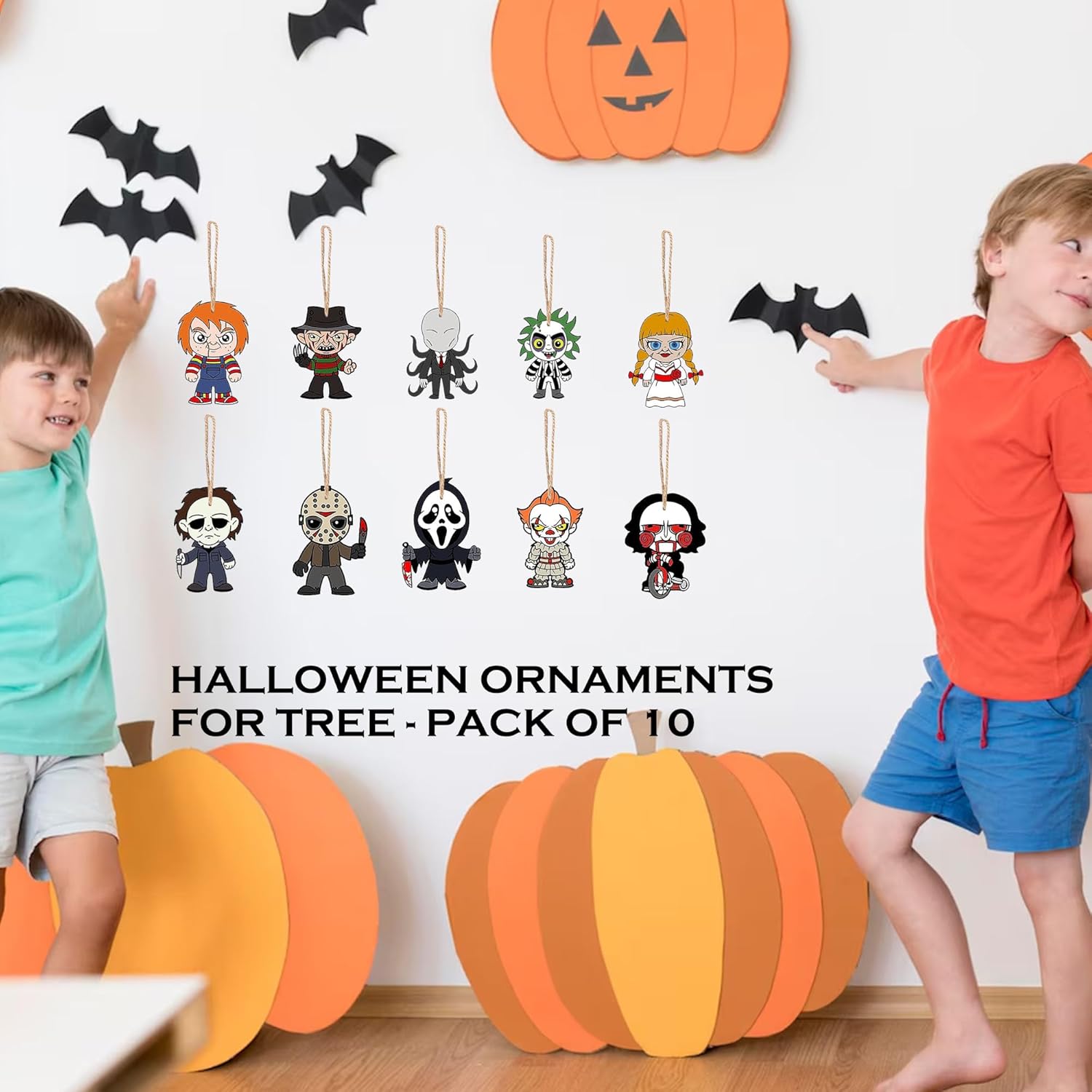 BIGSPINACH Horror Movies Tree Ornaments - Pack of 10 Wooden Hanging Mini Halloween Tree Decorations Christmas Ornaments Halloween Room Décor