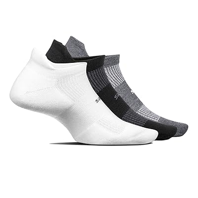 Feetures High Performance Cushion No Show Tab 3 Pair Pack No Show Socks Shoes White/Black/Grey