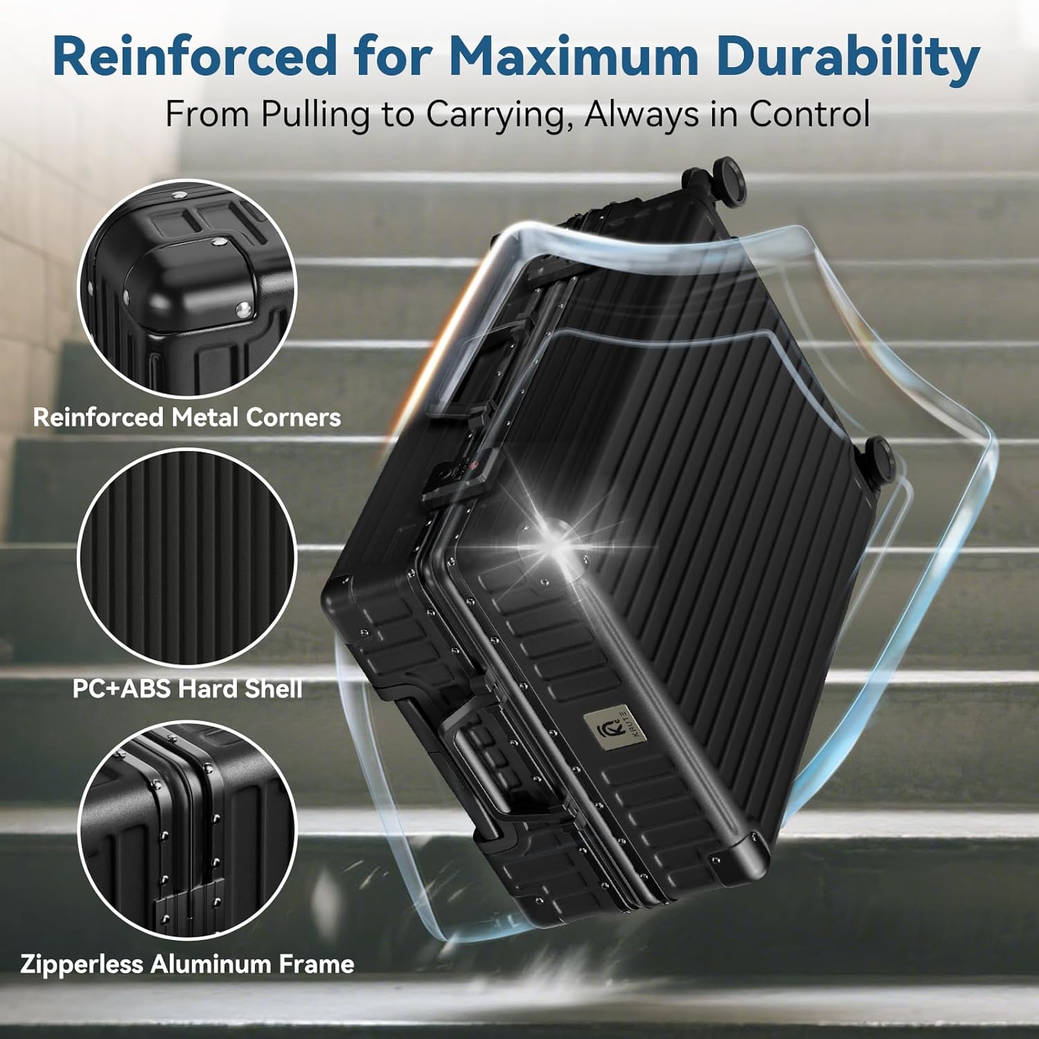 AnyZip Carry On Luggage PC+ABS Aluminum Frame Zipperless Luggage Hard Shell Suitcase with TSA Lock Double Spinner Wheels 20 Inch Black - Image 9