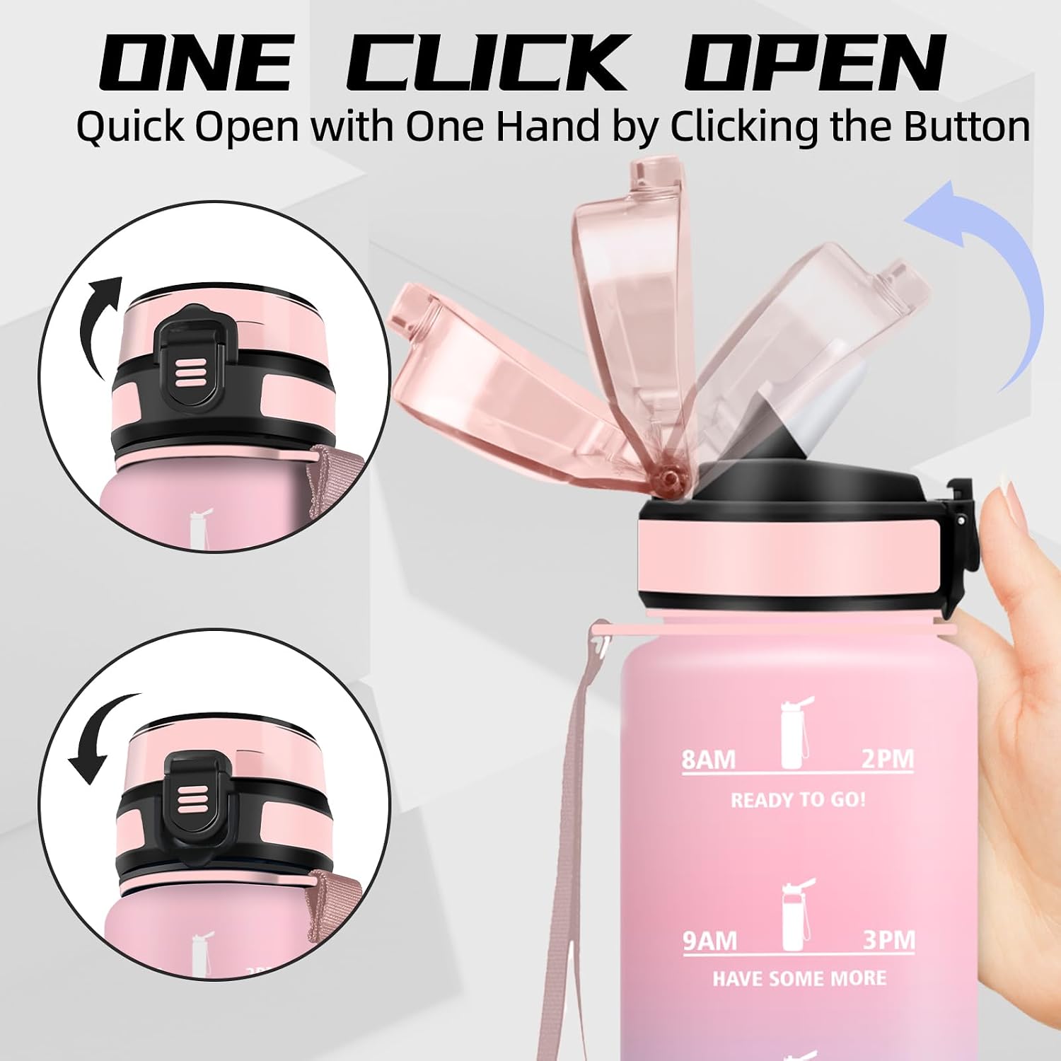 Grsta Drinking Bottle 1 Litre Sports Water Bottle with Straw, Easy to Clean, Leak-Proof Drinking Bottle, with Motivational Slogans, Motivational Water Bottle for Hiking, Sports