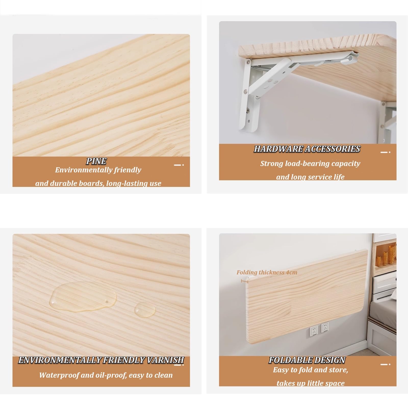 An der Wand montierter Klapptisch – platzsparender Schreibtisch für Küche, Waschküche, Bad und Schlafzimmer – kompakter, an die Wand klappbarer Schreibtisch für Arbeitszimmer und Computernut