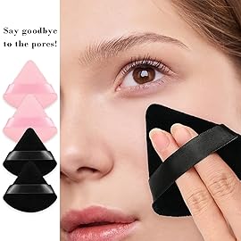 8Pcs of Triangular Powder Puff Makeup Sponges, Made of Super-soft Velvet, Designed for Contouring, Eye, and Corner, Beauty Blender Foundation Mixing Container.
