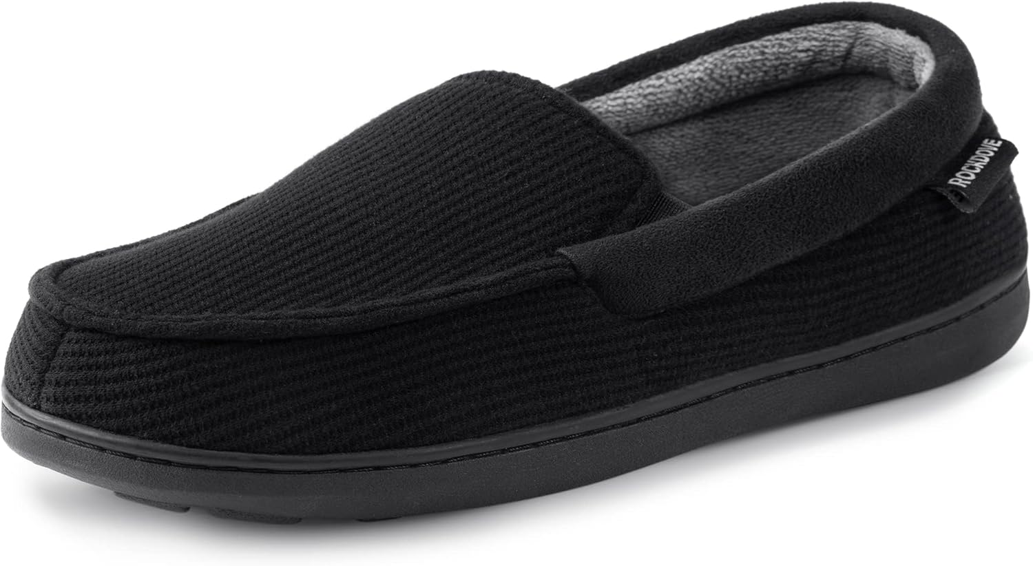 RockDove Men's Waffle Knit Memory Foam Moc Slipper with Removable Insole