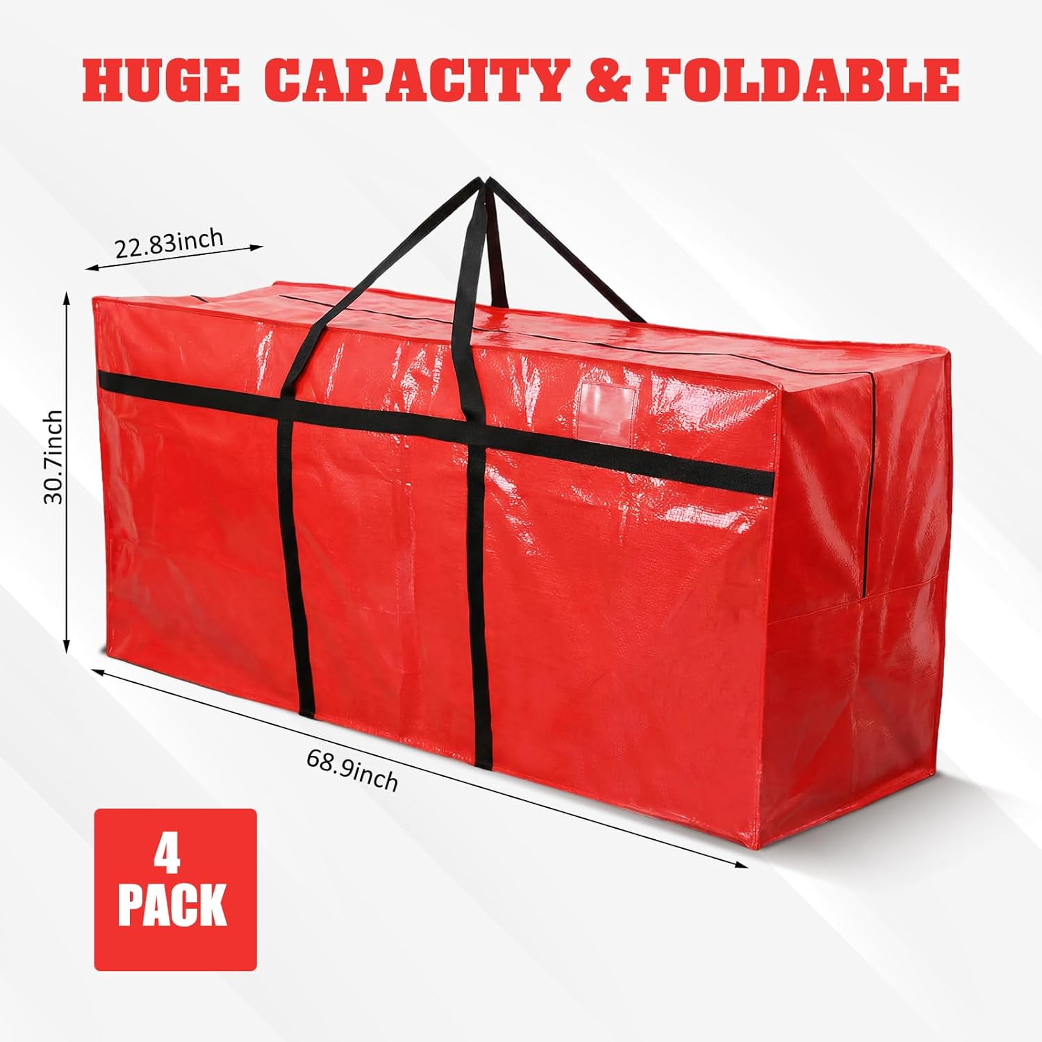 windyun 4 pack 195 gallon extra large moving bags xxl heavy duty storage bag with strong zipper handle jumbo big tote box foldable for college dorm travel clothes duffle blanket pillow(red) 195 gallon red 4