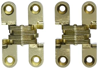 SOSS - 101CUS3 Mortise Mount Invisible Hinges with 4 Holes, Zinc, Bright Brass Finish, 1-11/16" Leaf Height, 3/8" Leaf Width, 29/64" Leaf Thickness, #5x3/4" Wood Screw Size Pack of 2