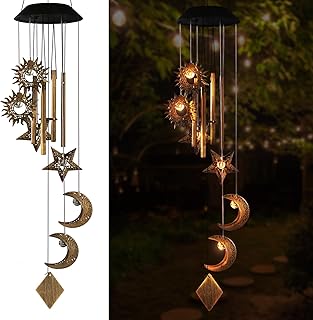 Solar Wind Chimes for Outside,Sun and Moon Wind Chime for Outside,Waterproof LED Wind Chimes,Solar Lantern Wind Chime Outdoor, for Wife/Mother/Grandma/Neighbors ect