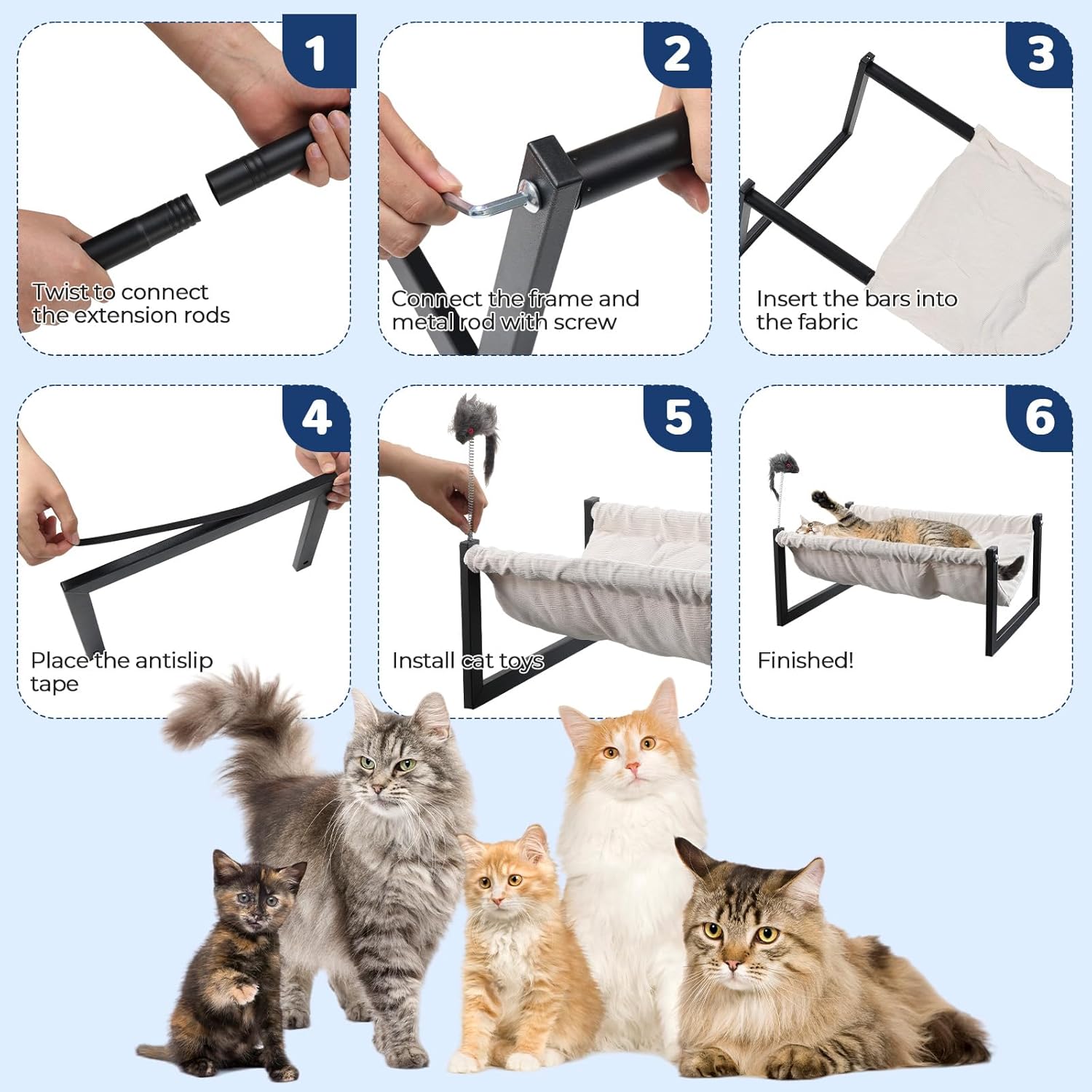 Elevated Cat Bed for Indoor Cats - Machine Washable, 360° Surround Sight, Rust-Resistant Frame with Toy - Effortless Setup, Comfort Mattresses (Thick)