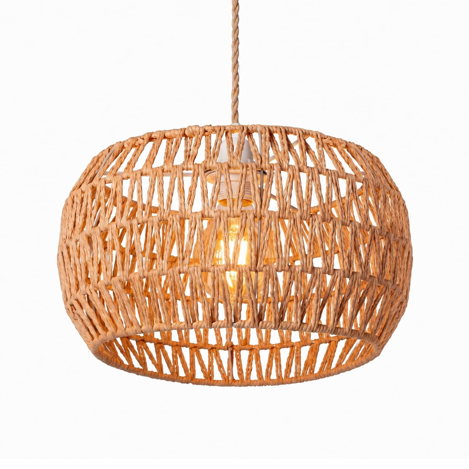 Emitto Unisex Yellow Lamp Shade Boho Paper Rope Light Shade Metal Frame Bedroom