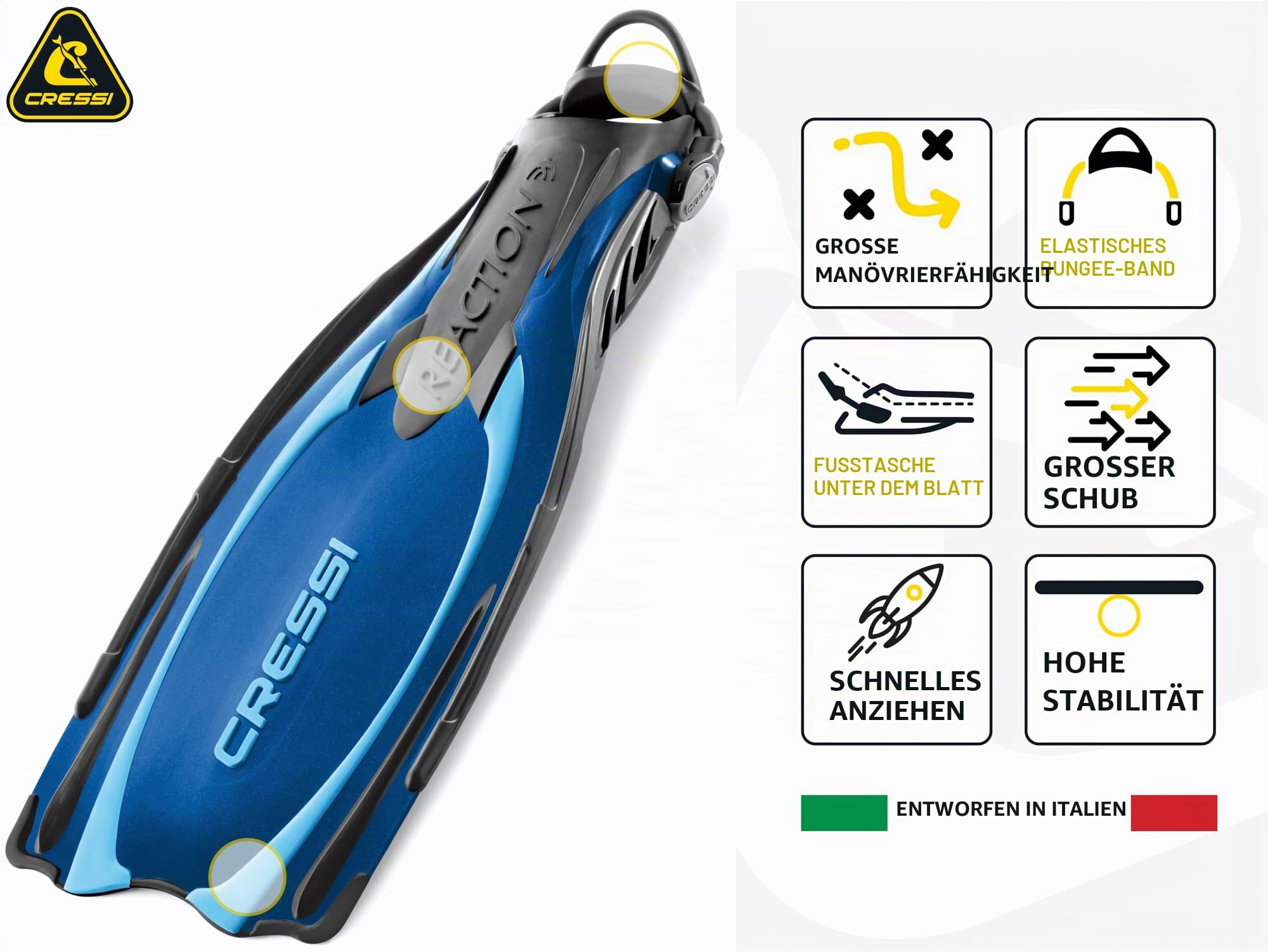 Cressi Reaction EBS Fins - Hochleistungstauchflossen mit EBS Strap