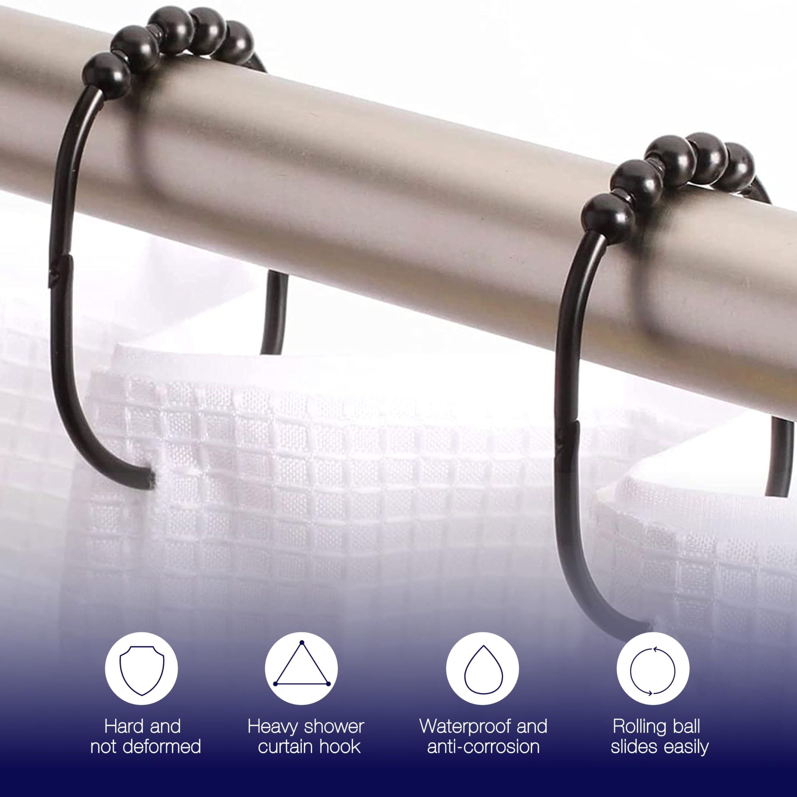 Stainless Steel Shower Curtain Rings - 12 Pack Easy Glide Oval Hooks