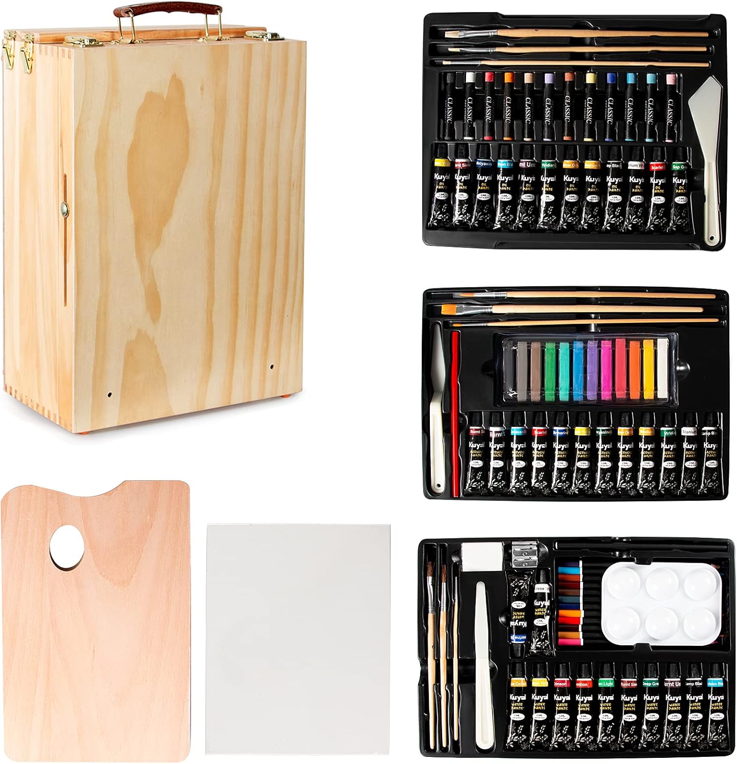 Kuyal 93 Piece Painting Set, Crafts Painting Kit That Contains All The Additional Supplies You Need to get Started of Oil Painting/Acrylic Painting/Watercolor Painting and Box Easel (Drawing Set)
