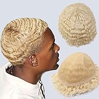 Vista 14 de HAPPY&CC Peluca de cabello humano tipo tupé para hombre, sistema de reemplazo de cabello de encaje francés completo, negro, afro tupé, pelucas Negro