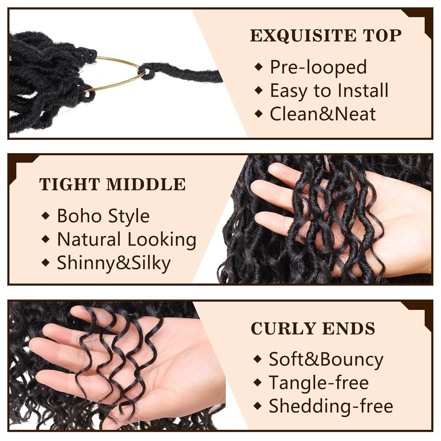COOKOO 18 Inch 8 Packs (14 Srtands/Pcs) Pre-looped Crochet Goddess Locs with Curly Ends Jet black Soft Faux Locs Wavy Crochet Braiding Hair Pre Curled Goddess bohemian Locs Crochet Hair for Women